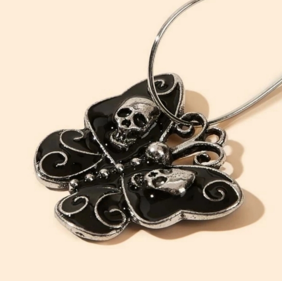 Black/Silver Butterfly Skull Dangle Earrings - Picture 4 of 4